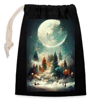 Noël 24 - Sac cadeau en coton avec cordon (14 x 20 cm) - noir - Devant