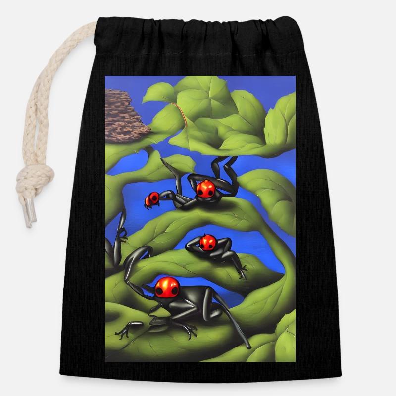 Frösche auf Pflanze - Verschließbarer Geschenkbeutel aus Baumwolle (14x20cm) - Schwarz