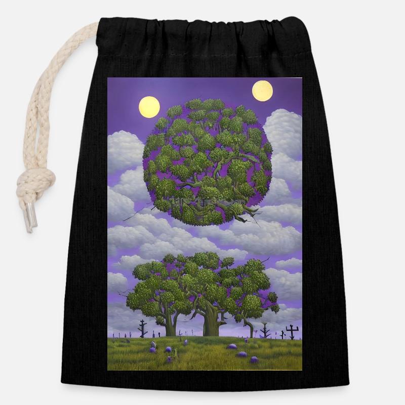 Tree and moon - Closable cotton gift bag (14x20cm) - black