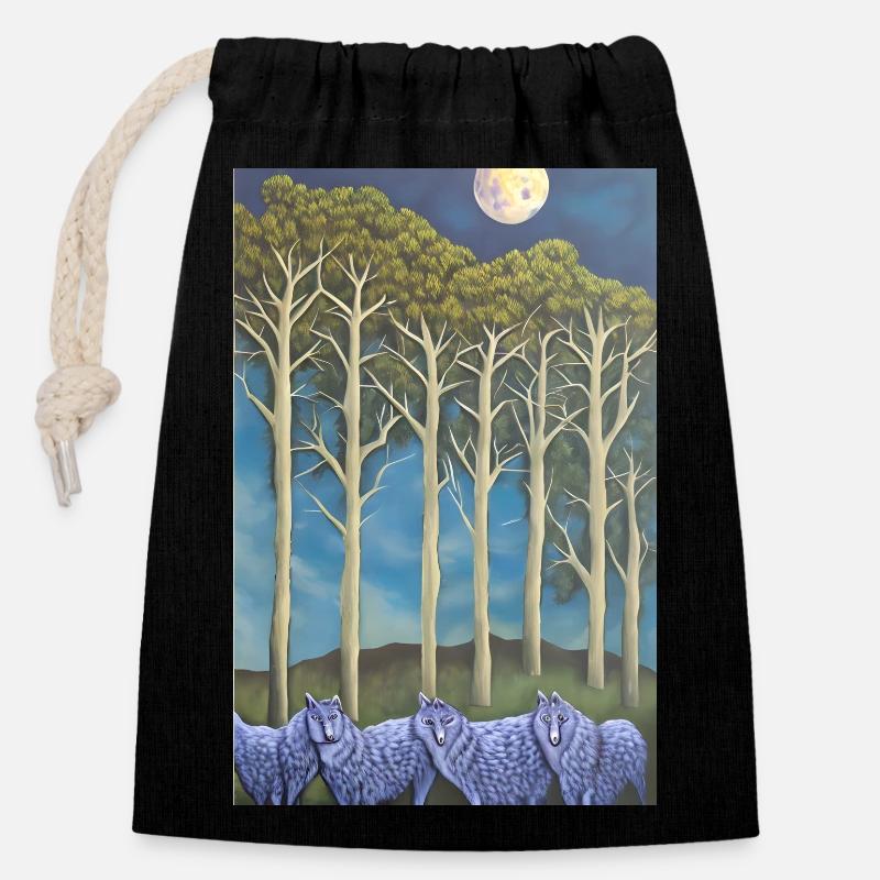 Les loups sur l’avenue - Sac cadeau en coton avec cordon (14 x 20 cm) - noir