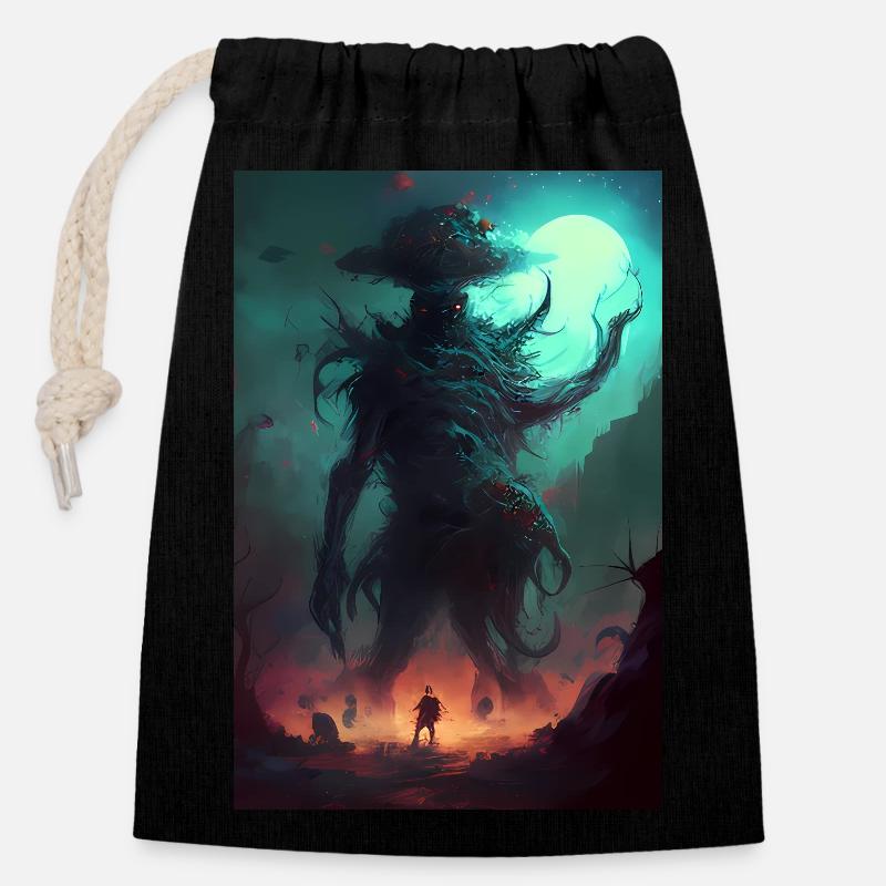 Creepy Demon from Hell - Closable cotton gift bag (14x20cm) - black