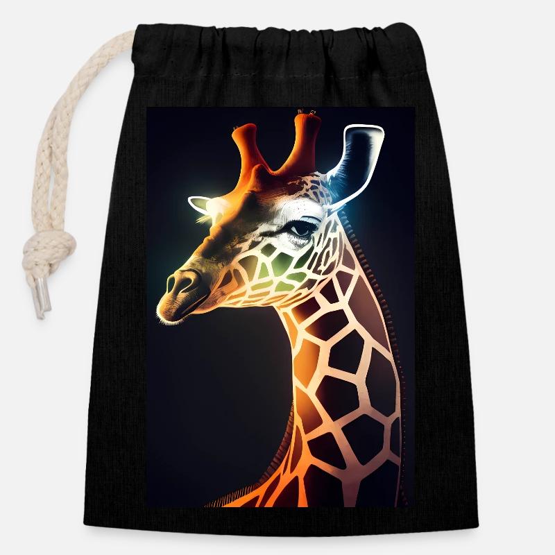 Exotic giraffe - Closable cotton gift bag (14x20cm) - black