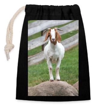 Goat (Ziege, Capra) brown and white - Closable cotton gift bag (14x20cm) - black - Front