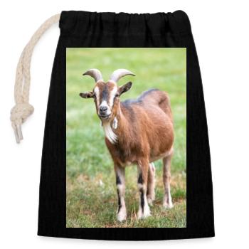 Goat (Ziege, Capra) brown and black - Closable cotton gift bag (14x20cm) - black - Front