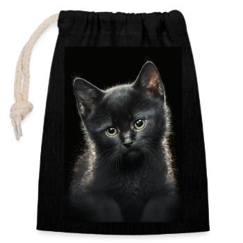Black kitten - Closable cotton gift bag (14x20cm) - black - Front