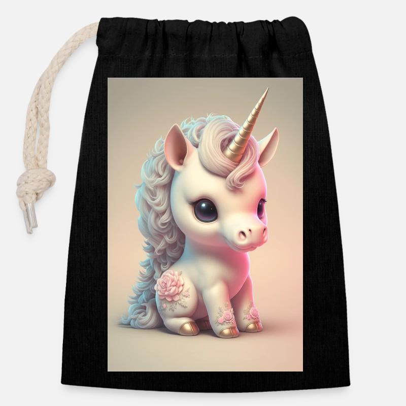 Bébé licorne - Sac cadeau en coton avec cordon (14 x 20 cm) - noir