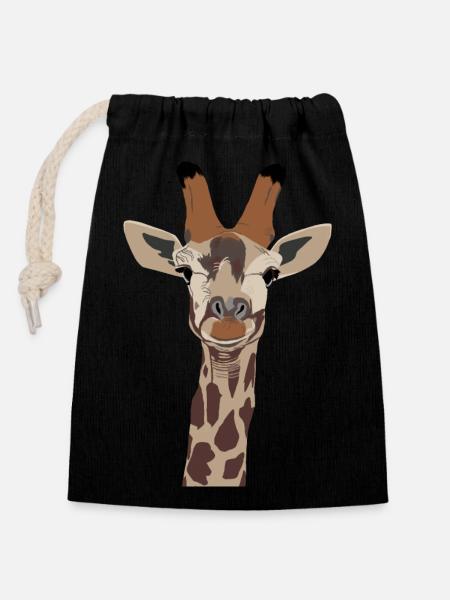 Portrait de girafe à tête de girafe - Sac cadeau en coton avec cordon (14 x 20 cm) - noir