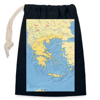Carte de la Grèce avec les villes, les routes, les rivières, le lac - Sac cadeau en coton avec cordon (14 x 20 cm) - bleu marine - Devant