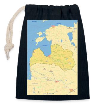 Carte de la Lettonie avec les villes, les routes, les rivières, les lacs - Sac cadeau en coton avec cordon (14 x 20 cm) - bleu marine - Devant
