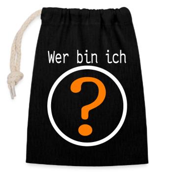 Wer bin ich? - Verschließbarer Geschenkbeutel aus Baumwolle (14x20cm) - Schwarz - Vorne