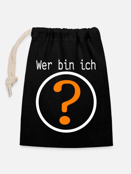 Wer bin ich? - Verschließbarer Geschenkbeutel aus Baumwolle (14x20cm) - Schwarz