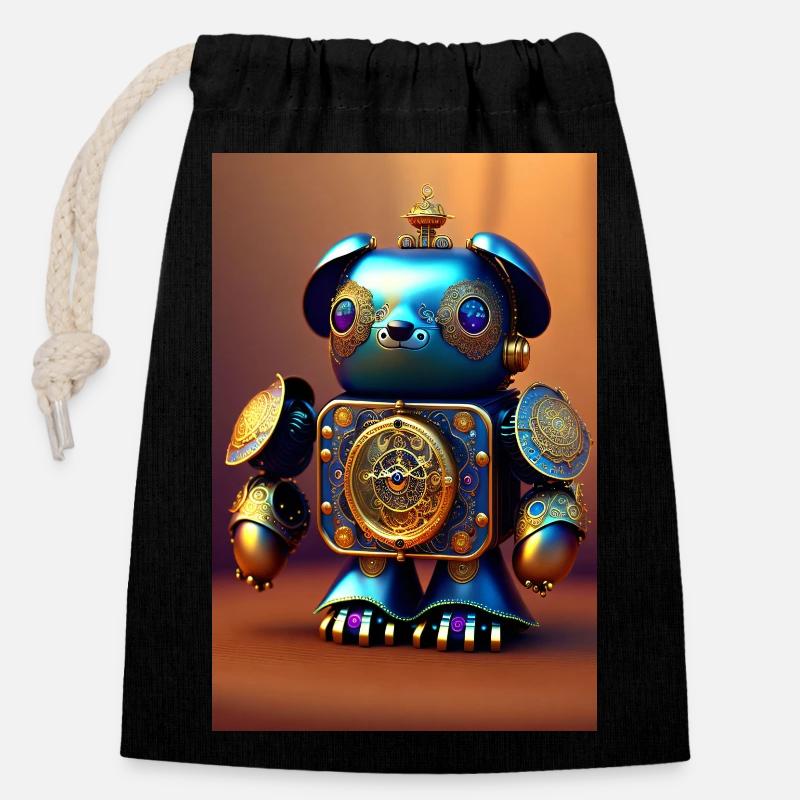 Cute Movement Baby Bear Android - Closable cotton gift bag (14x20cm) - black