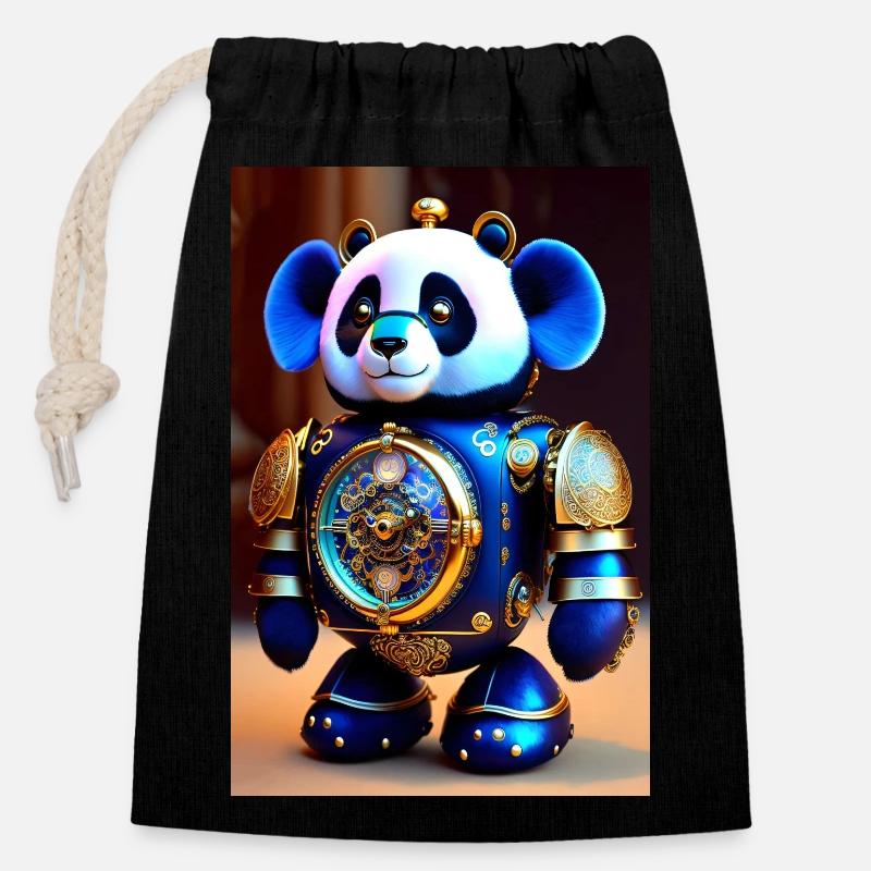 Cute Movement Baby Panda Android - Closable cotton gift bag (14x20cm) - black