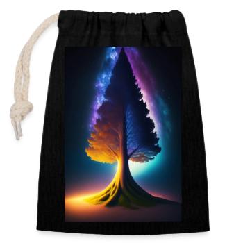 Licht Baum1 - Verschließbarer Geschenkbeutel aus Baumwolle (14x20cm) - Schwarz - Vorne