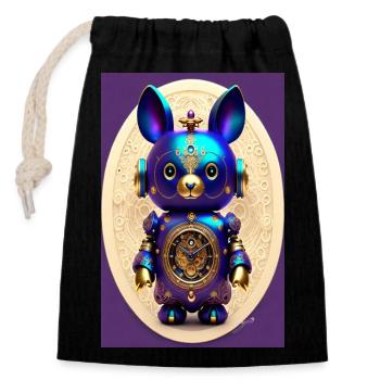 Cute Clockwork Baby Android - Closable cotton gift bag (14x20cm) - black - Front