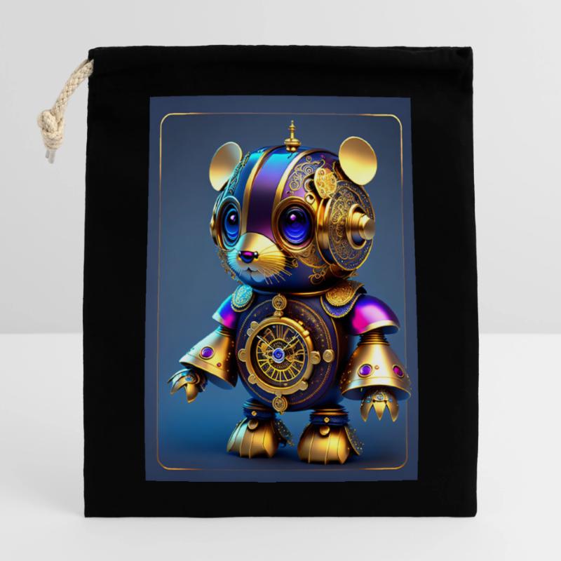 Mignon Clockwork Bébé Hamster Android Sac cadeau en coton avec cordon (14 x 20 cm)