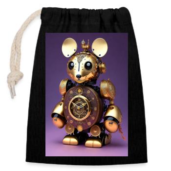 Cute Clockwork Baby Kangaroo Android - Closable cotton gift bag (14x20cm) - black - Front