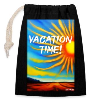 VACATION TIME- Holiday Sun Party Beach Sea - Closable cotton gift bag (14x20cm) - black - Front