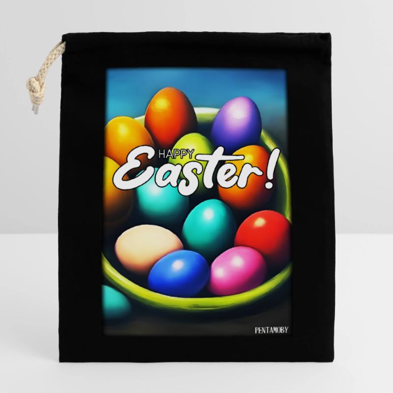 Happy Easter - Easter Egg Easter Easter Colorful Eggs Closable cotton gift bag (14x20cm)
