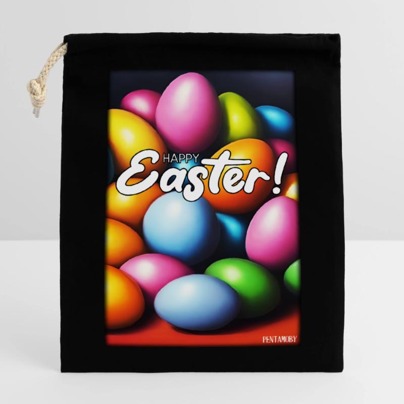 Happy Easter - Easter Egg Easter Easter Colorful Eggs Closable cotton gift bag (14x20cm)