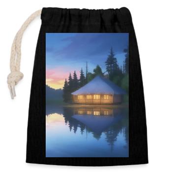 Charming lakeside cabin - Closable cotton gift bag (14x20cm) - black - Front