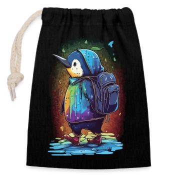 Penguin on the way to school - Closable cotton gift bag (14x20cm) - black - Front