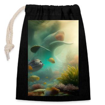 Fische, Aquarium - Verschließbarer Geschenkbeutel aus Baumwolle (14x20cm) - Schwarz - Vorne