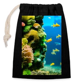 Fische, Aquarium - Verschließbarer Geschenkbeutel aus Baumwolle (14x20cm) - Schwarz - Vorne