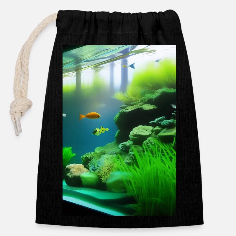Fish, Aquarium - Closable cotton gift bag (14x20cm) - black