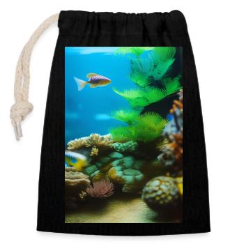 Fische, Aquarium - Verschließbarer Geschenkbeutel aus Baumwolle (14x20cm) - Schwarz - Vorne