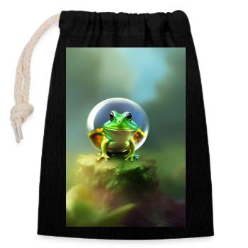 Frosch Kugel - Verschließbarer Geschenkbeutel aus Baumwolle (14x20cm) - Schwarz - Vorne