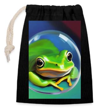 Frosch in einer Blase - Verschließbarer Geschenkbeutel aus Baumwolle (14x20cm) - Schwarz - Vorne