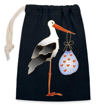 Stork bird - Closable cotton gift bag (14x20cm) - navy - Front