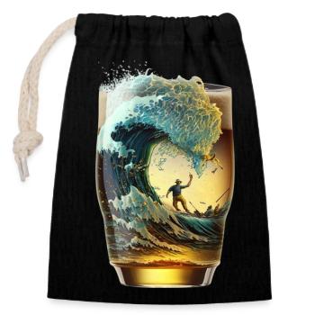 Beer Glass Surfer Rides Beer Wave - Closable cotton gift bag (14x20cm) - black - Front