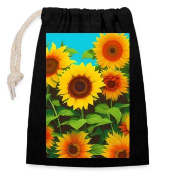 Sonnenblumen - Verschließbarer Geschenkbeutel aus Baumwolle (14x20cm) - Schwarz - Vorne