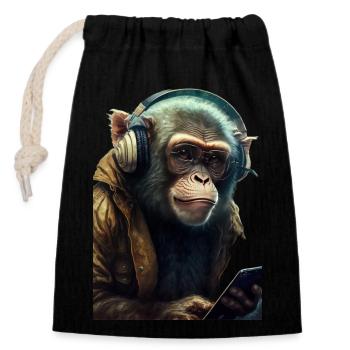 Monkey - Closable cotton gift bag (14x20cm) - black - Front