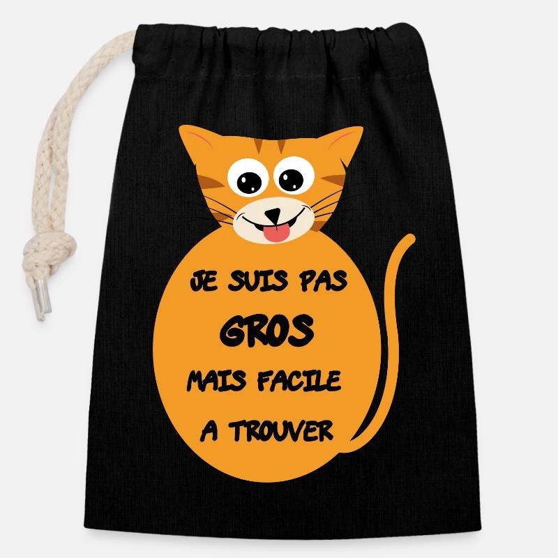 Chat enrobé mignon - Sac cadeau en coton avec cordon (14 x 20 cm) - noir
