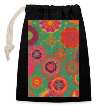 Modèle rétro - Sac cadeau en coton avec cordon (14 x 20 cm) - noir - Devant