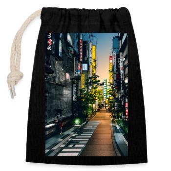 Paysage de Tokyo - Sac cadeau en coton avec cordon (14 x 20 cm) - noir - Devant