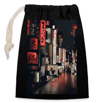 Paysage de Tokyo - Sac cadeau en coton avec cordon (14 x 20 cm) - noir - Devant