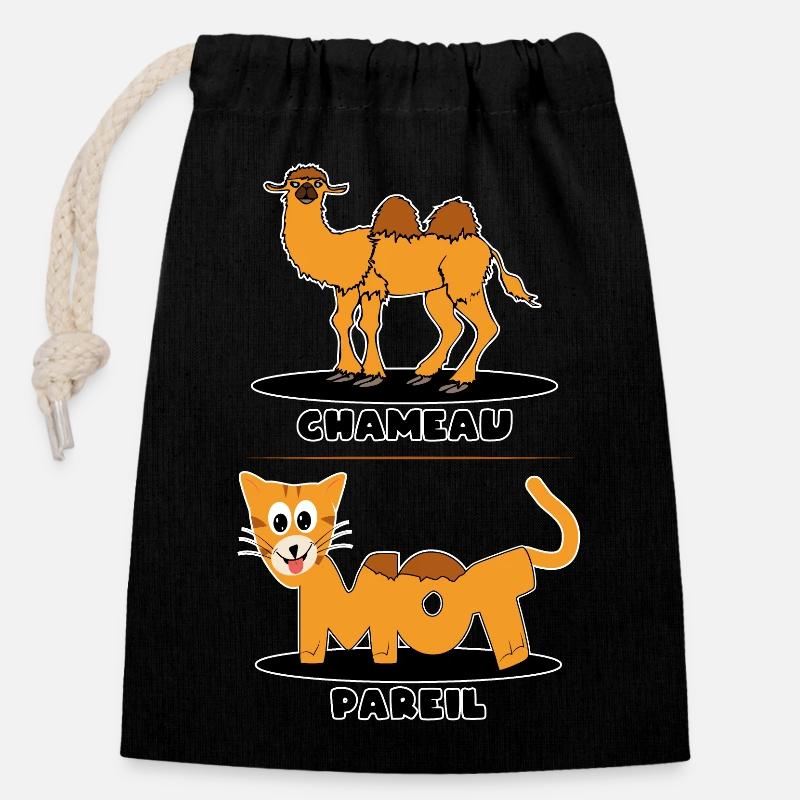 «Roupette le chat» en chameau, chat mignon humour - Sac cadeau en coton avec cordon (14 x 20 cm) - noir