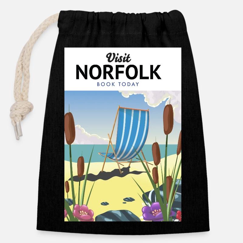 Norfolk Seaside Travel Poster - Verschließbarer Geschenkbeutel aus Baumwolle (14x20cm) - Schwarz