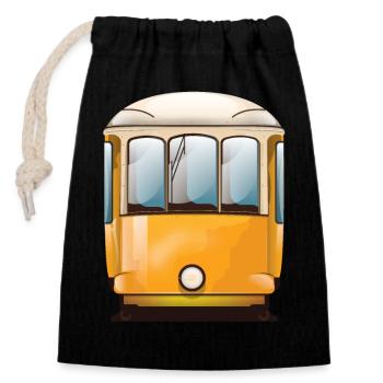Gelbe Straßenbahn - Verschließbarer Geschenkbeutel aus Baumwolle (14x20cm) - Schwarz - Vorne