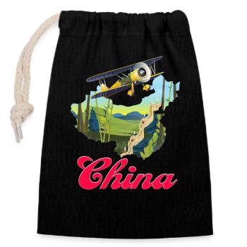 Reiseplakat der Chinesischen Mauer - Verschließbarer Geschenkbeutel aus Baumwolle (14x20cm) - Schwarz - Vorne