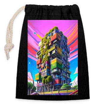 Immeuble abstrait de grande hauteur - Sac cadeau en coton avec cordon (14 x 20 cm) - noir - Devant