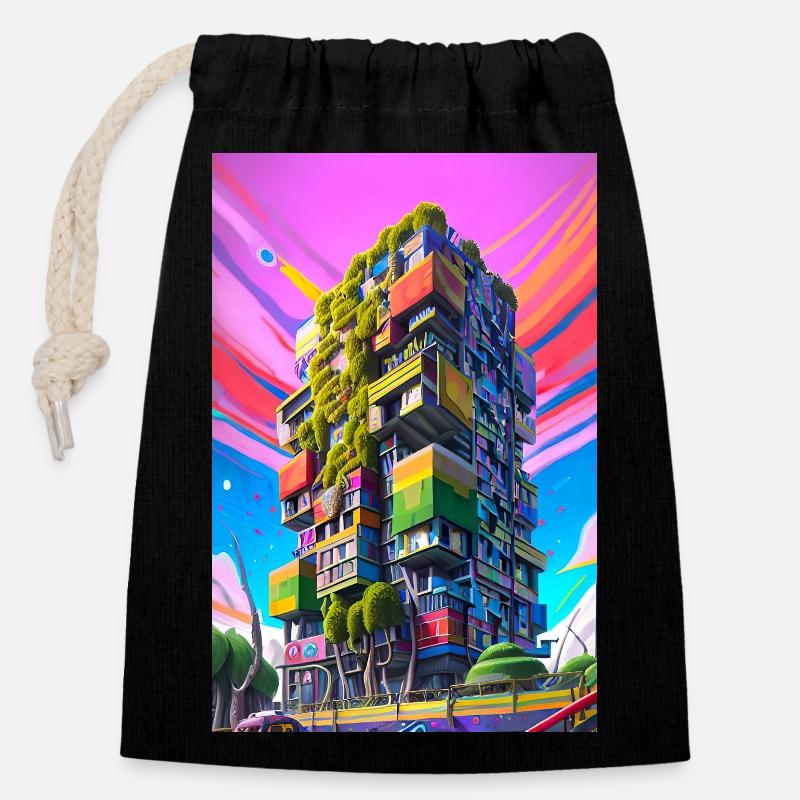 Hochhaus abstrakt - Verschließbarer Geschenkbeutel aus Baumwolle (14x20cm) - Schwarz