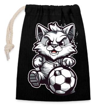 Fußball Katze - Verschließbarer Geschenkbeutel aus Baumwolle (14x20cm) - Schwarz - Vorne