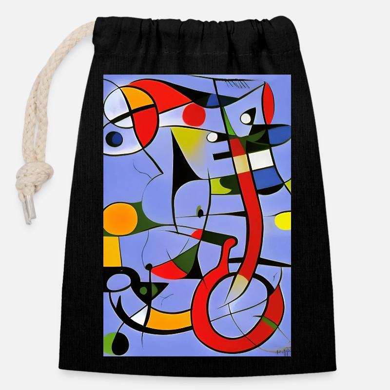 Art abstrait - Sac cadeau en coton avec cordon (14 x 20 cm) - noir