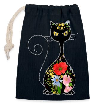Cat - Closable cotton gift bag (14x20cm) - navy - Front