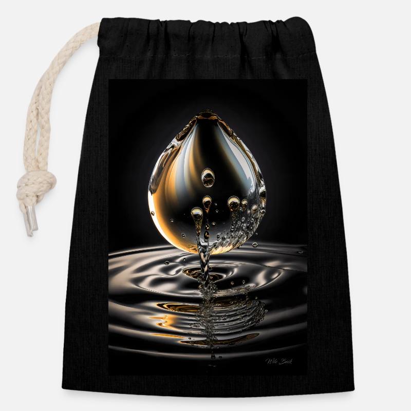 Drop chrome 3 - Closable cotton gift bag (14x20cm) - black